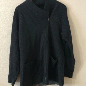Eileen Fisher Dark Gray Zip-Up Merino Wool Cardigan - Size Large
